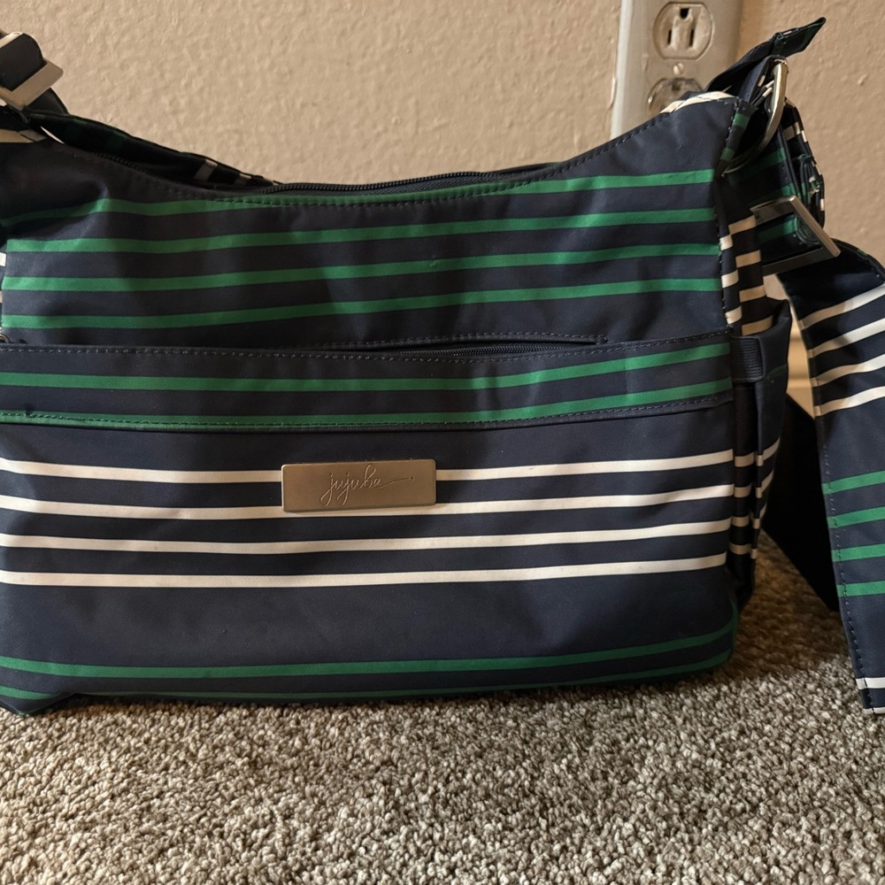 Ju-Ju-Be Navy, Green & White Striped Messenger Bag